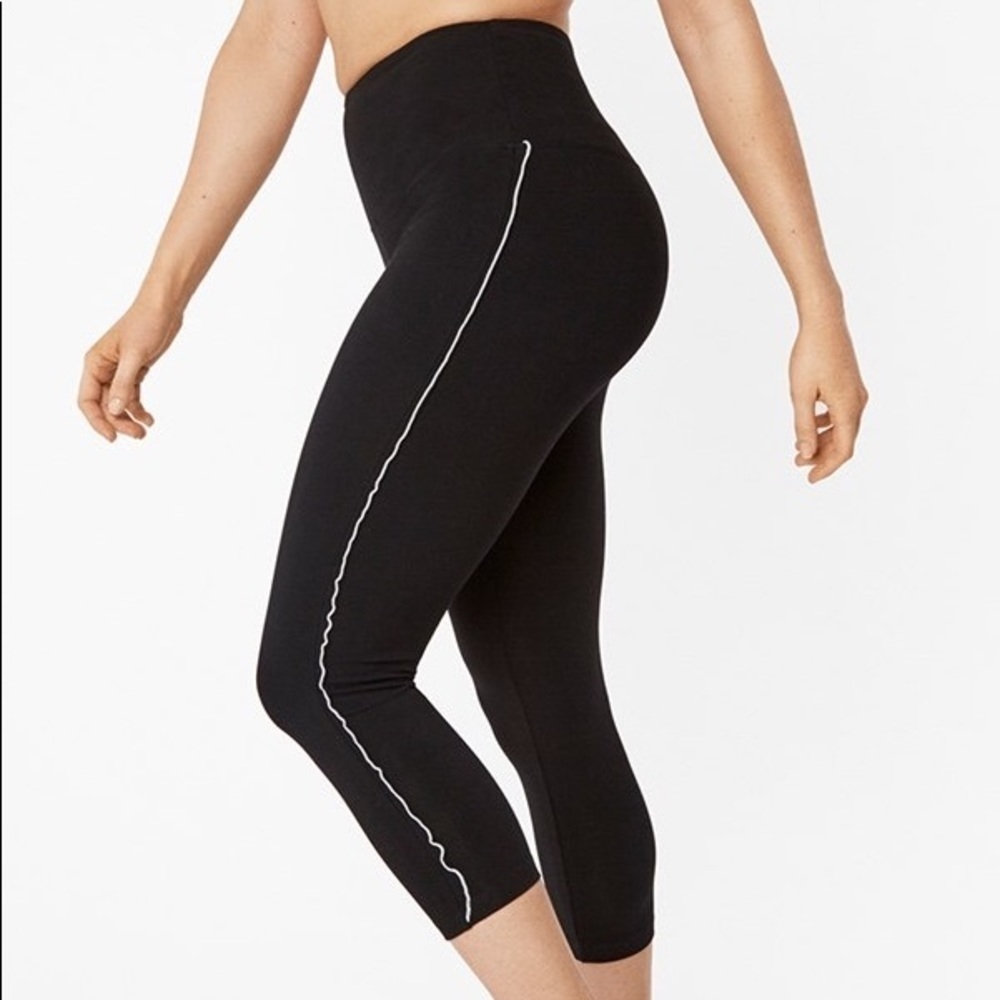 Ruby Ribbon Black Tuxedo Side Ruffle Side Cropped Shape Wear Smoothing Leggings